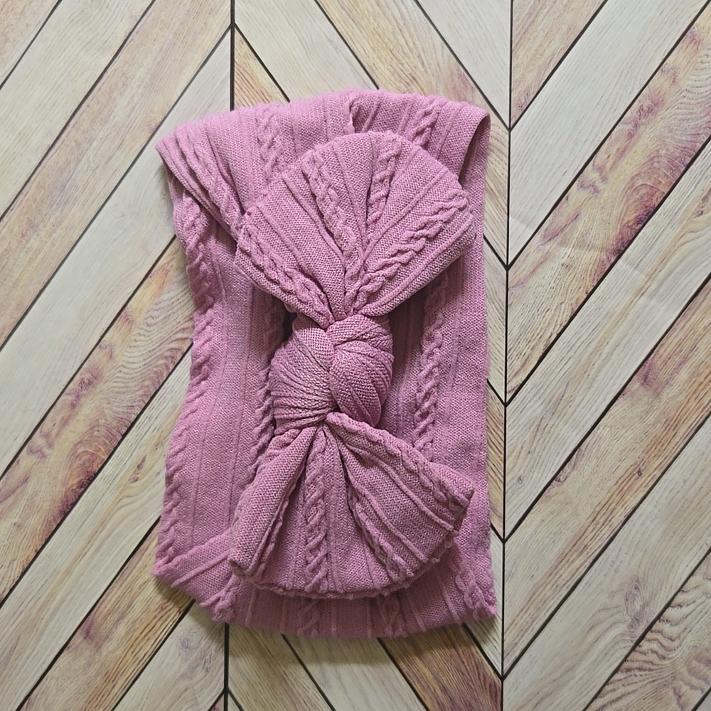 Boho Bowknot Headband Cable Knit Baby Girl Nylon Mauve Kids Handmade Hair Band